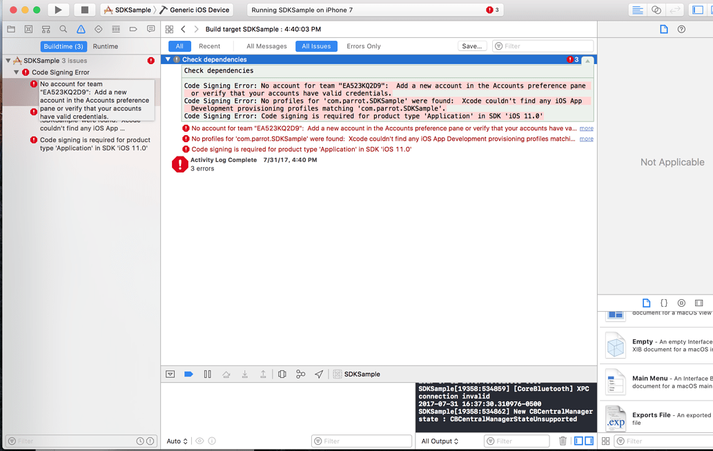 Bebop2 ios SDK archive issue (code signing Bebop2 ios SDK archive issue (code signing